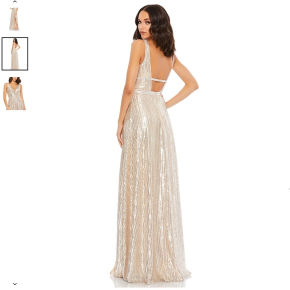 MAC DUGGAL METALLIC SEQUINED PLUNGE NECK GOWN - Picture 2 of 16